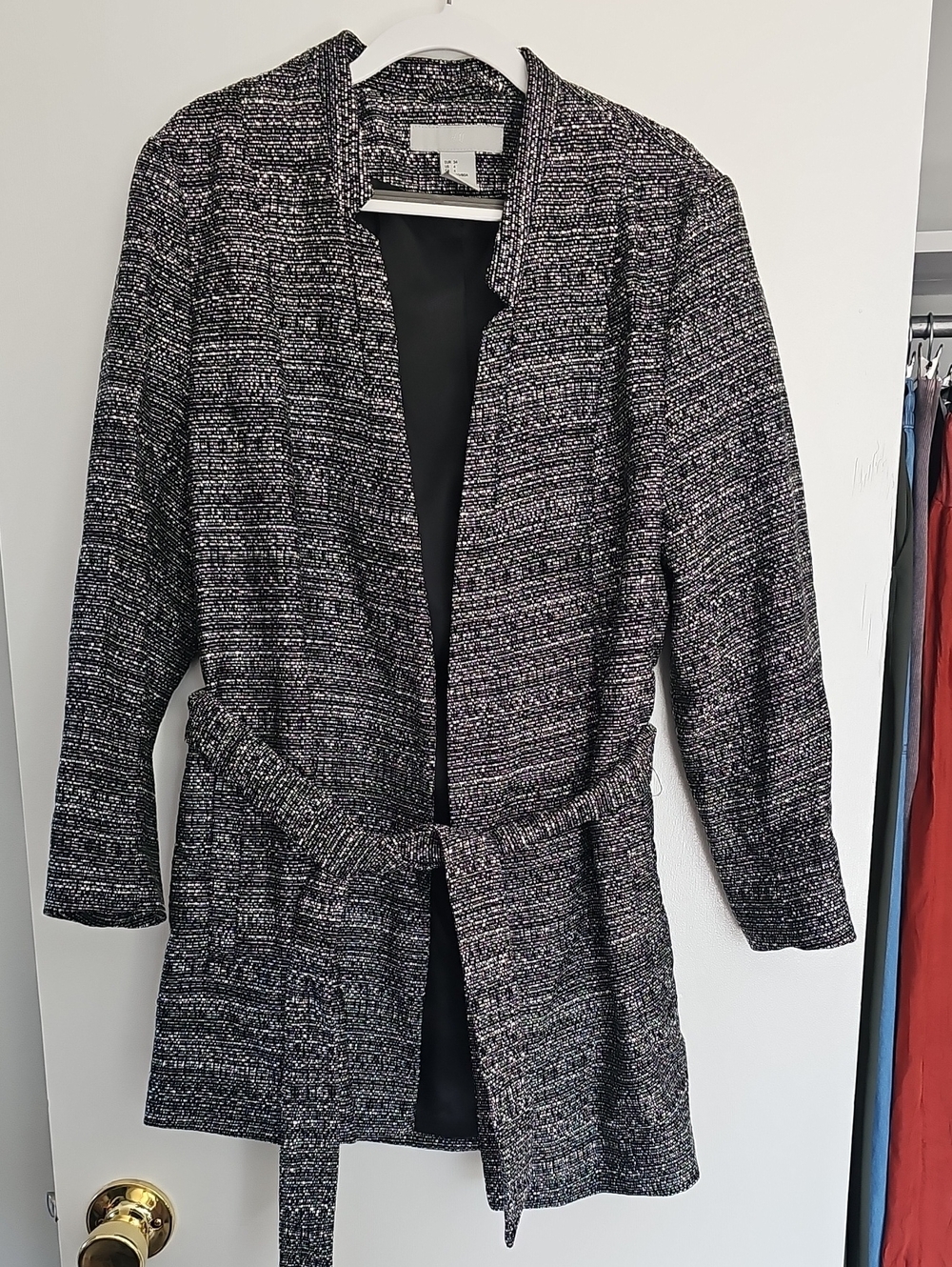 H&M Black & White Tweed Belted Wrap